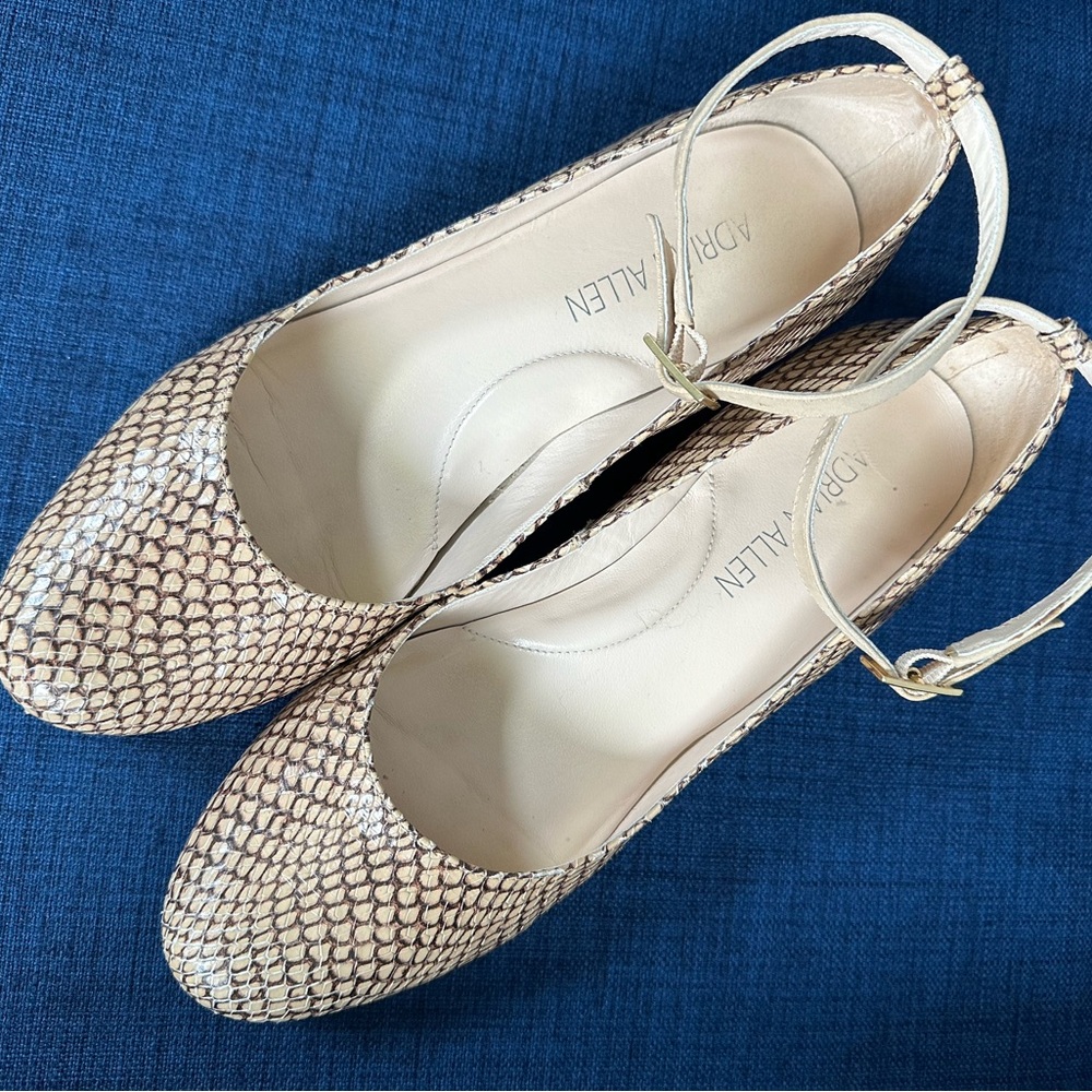 Adrian Allen ballet w low heel and ankle strap.  8 B
